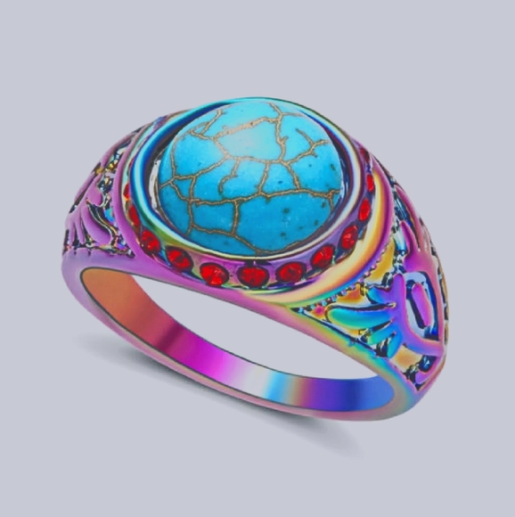 *Sale* New Unique Turquoise Rainbow Hematite Ring. - Picture 2 of 4